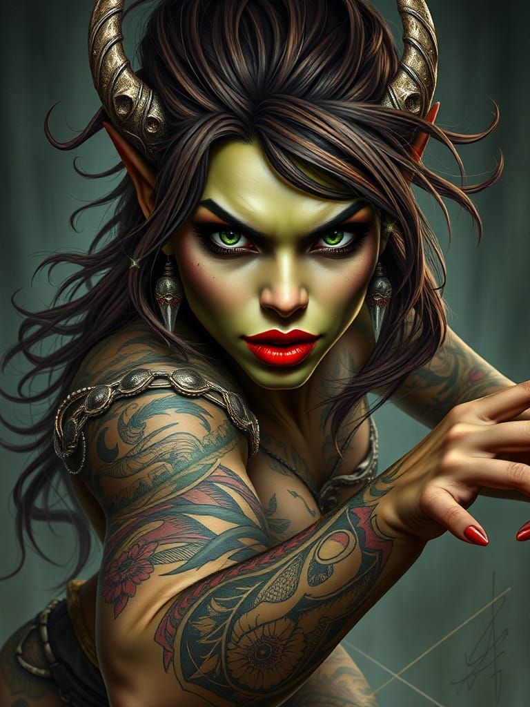 Captivating Orc Woman in Gritty Grunge Art Style