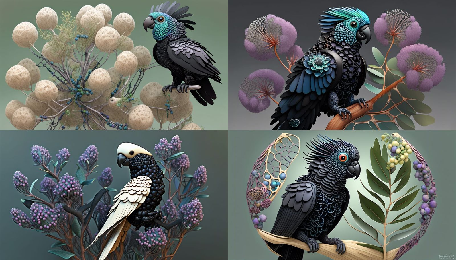 Black Cockatoos in Eucalyptus with Quantum Zentangle