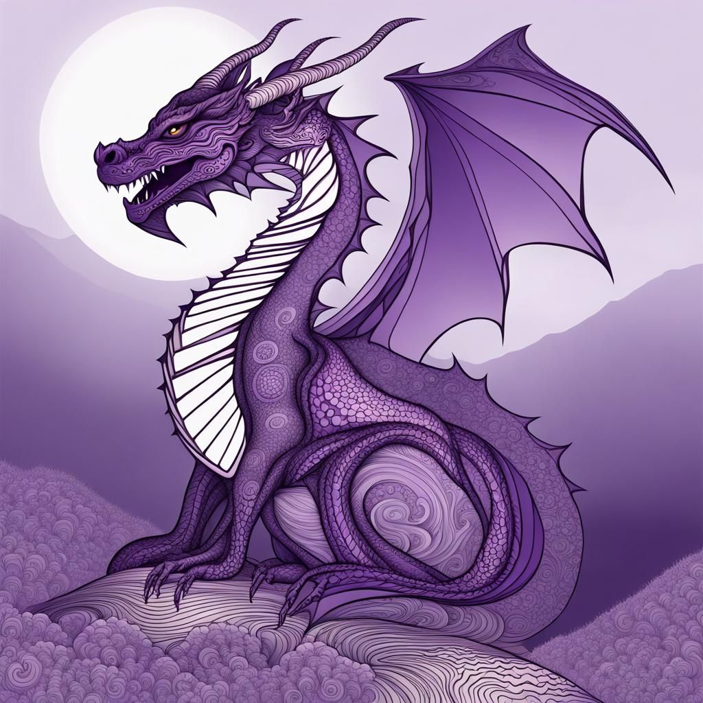 Purple Dragon on Hill at Night