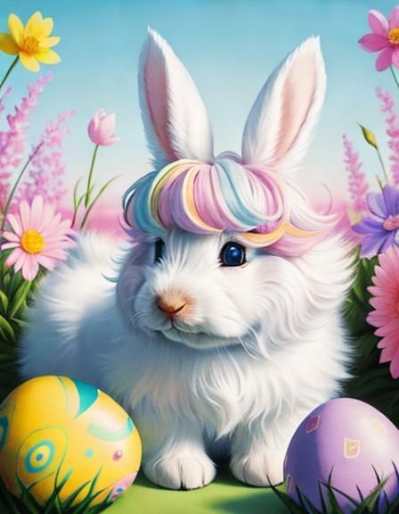 Westiepoo Easter Bunny in Vibrant Springtime Wonderland