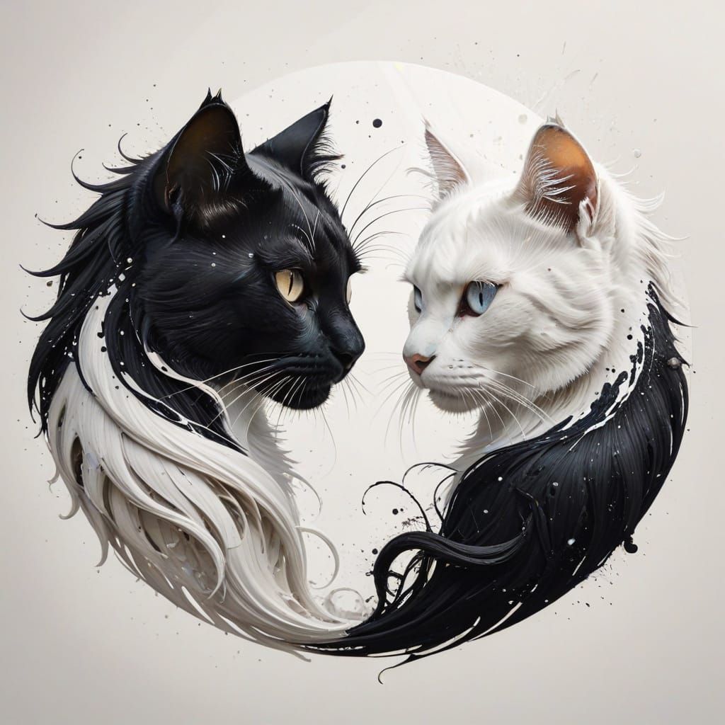 Yin Yang Cats in Dramatic Splash Art Style