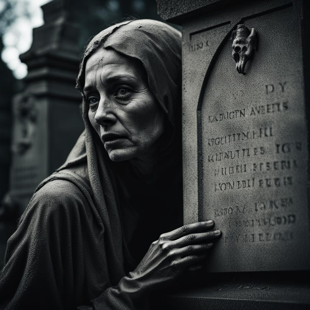 Stone Golem in Cemetery, Haunting Portrait