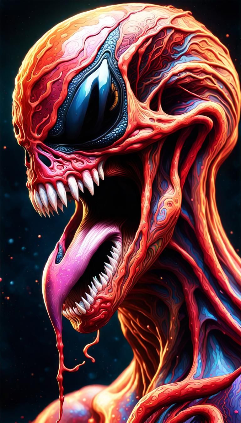 Psychedelic Carnage and Venom in Cosmic Art Style
