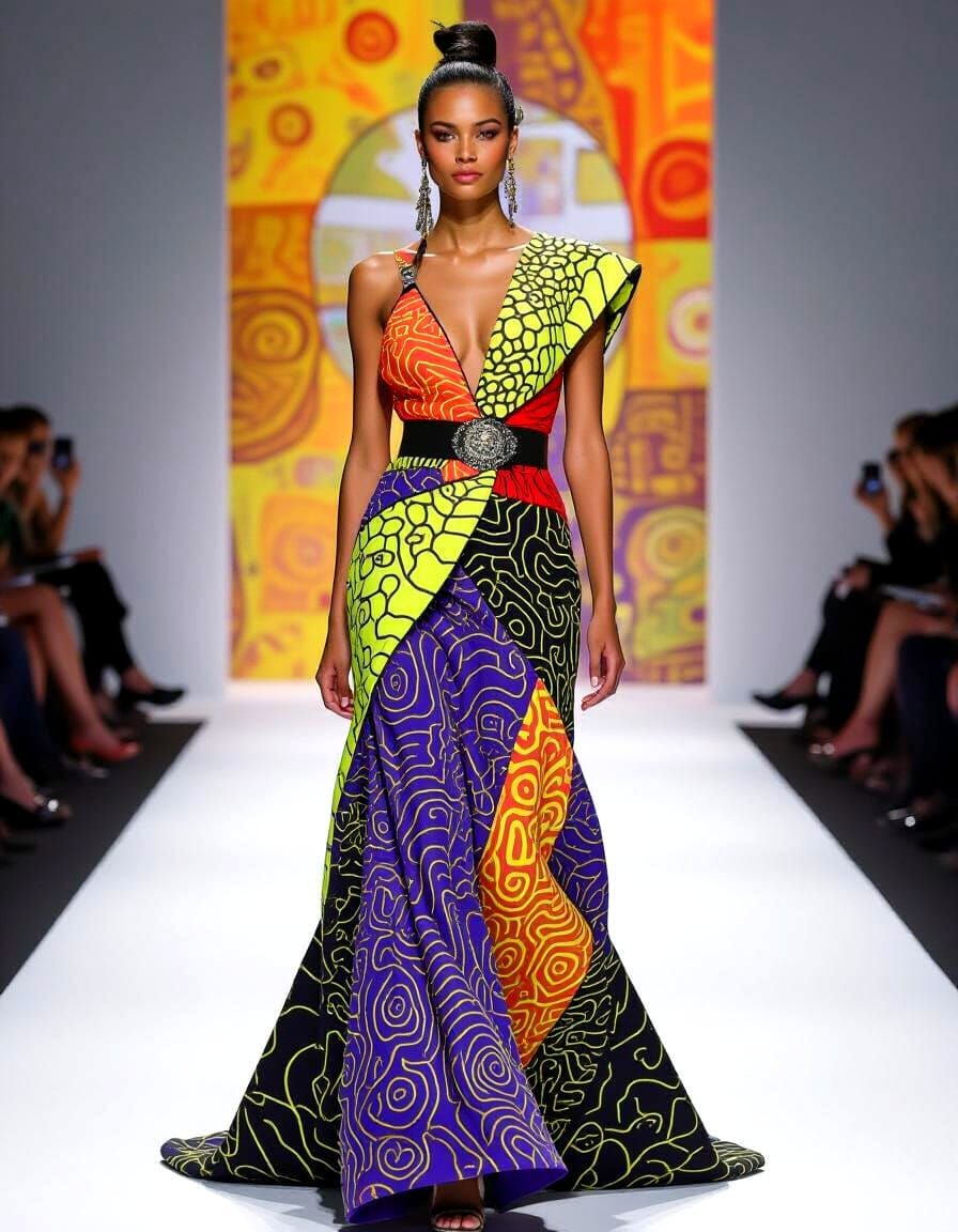 Model Catwalk Extravaganza in Electric Neon Batik Style