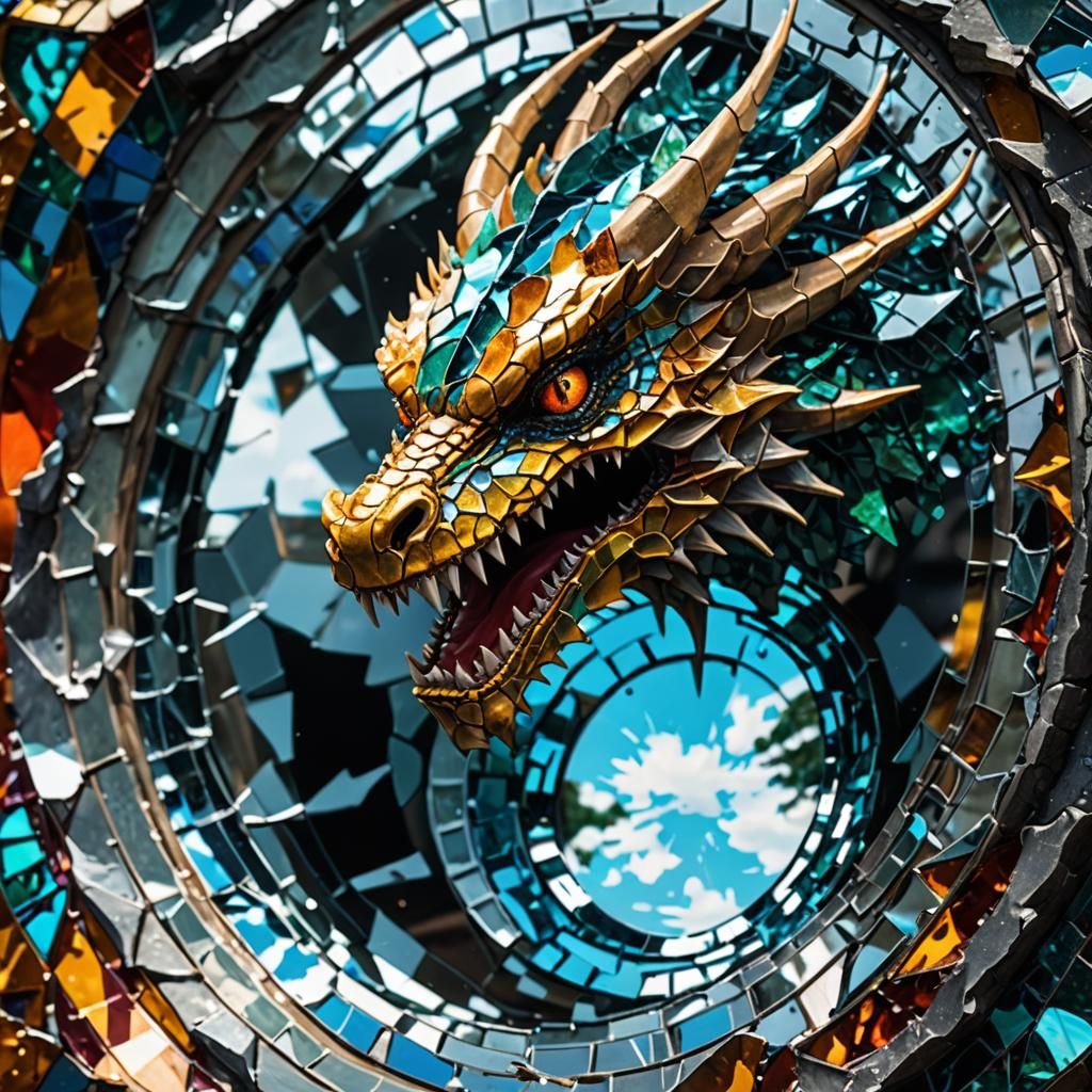 Shattered Dragon Mirror: A Surreal Digital Art Reflection