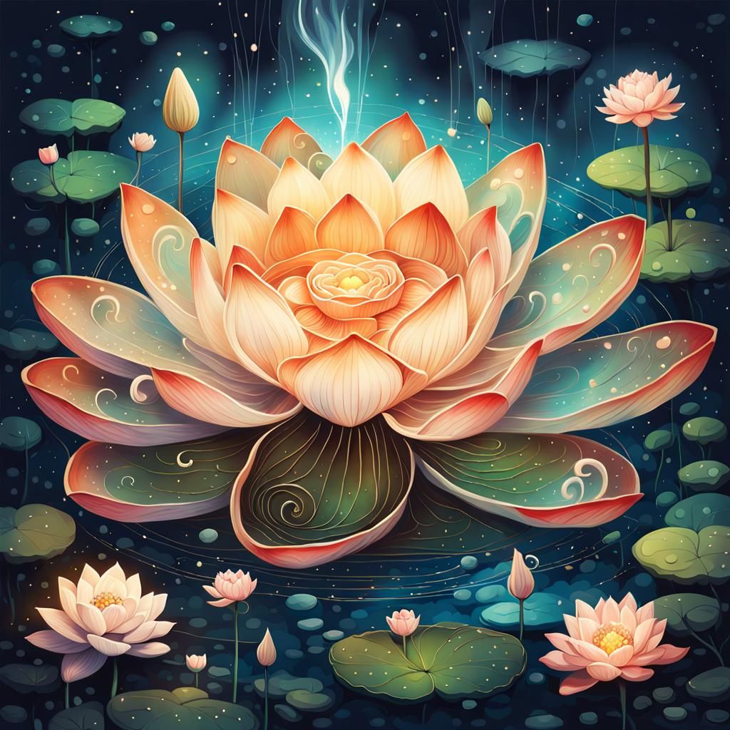 Magical Lotus Flower in Splash Art Style