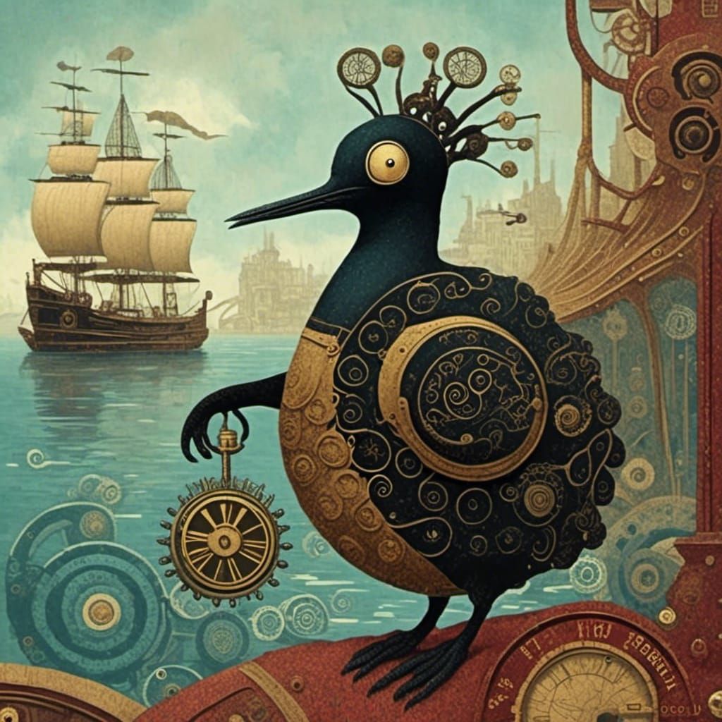Pied Cormorant in Steampunk Harbour