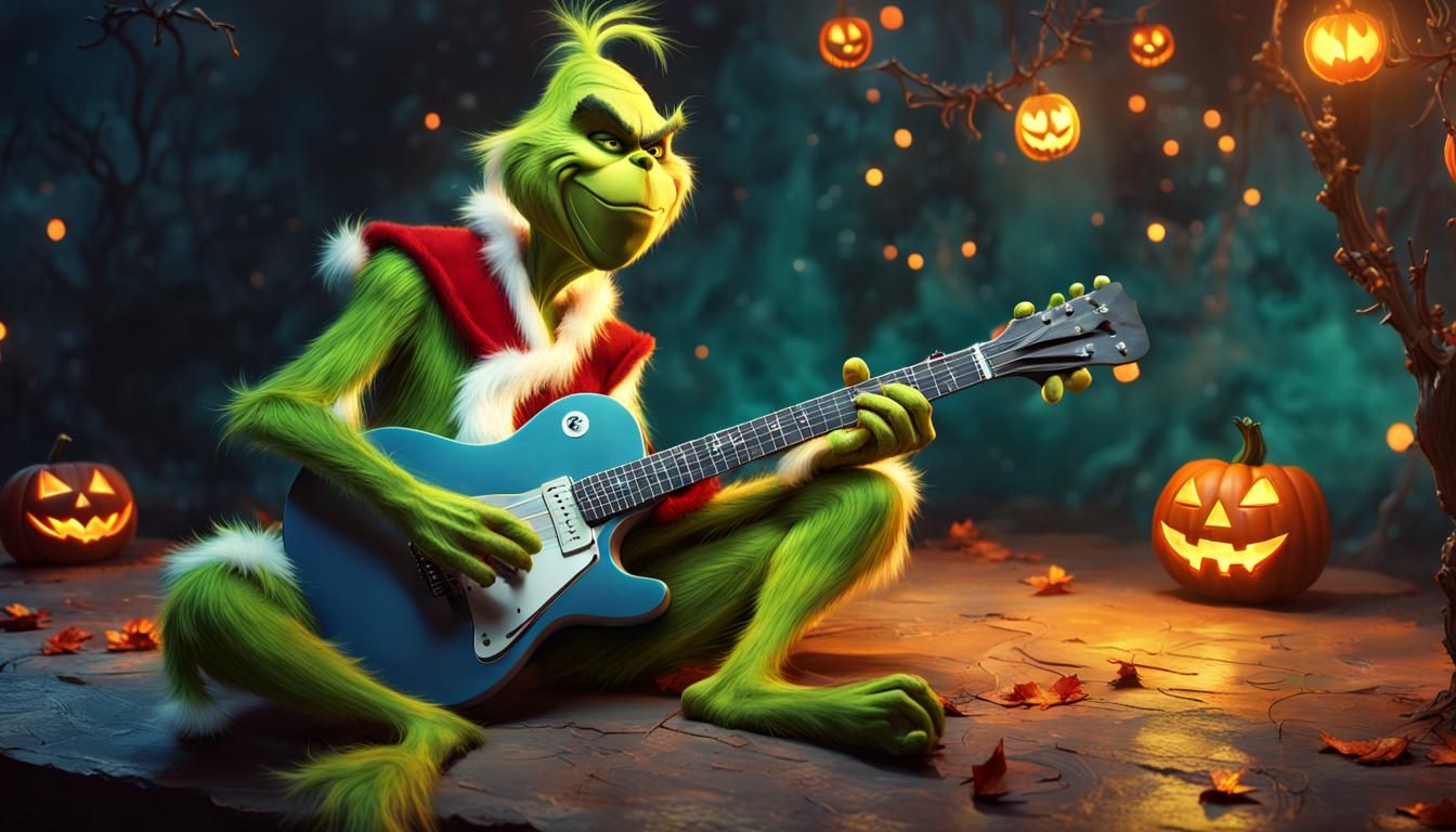 Grinch Plays Guitar in Halloween Splash Art