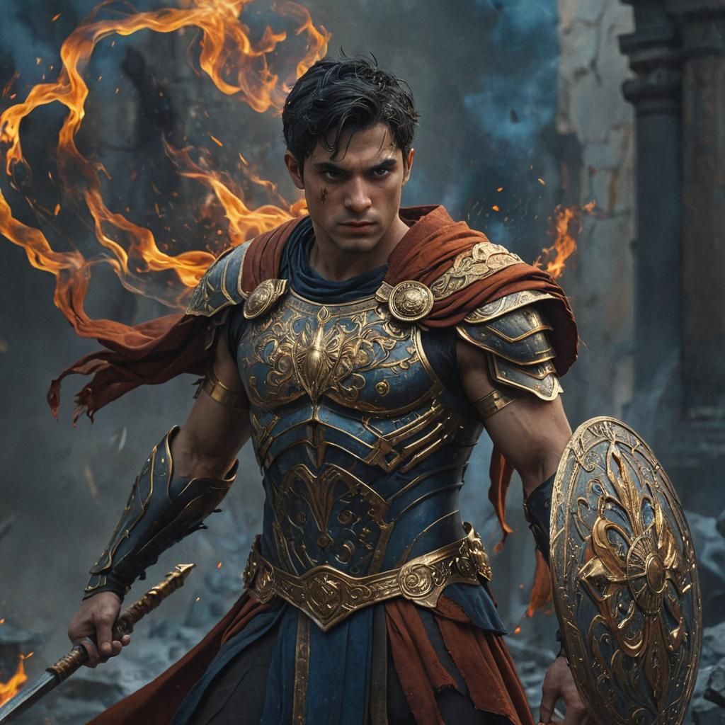 Greek God with Fiery Cloak, Digital Art