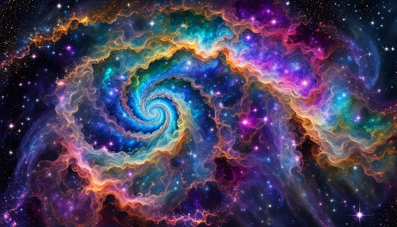 Colorful Spiral Nebula with Sparkling Stars