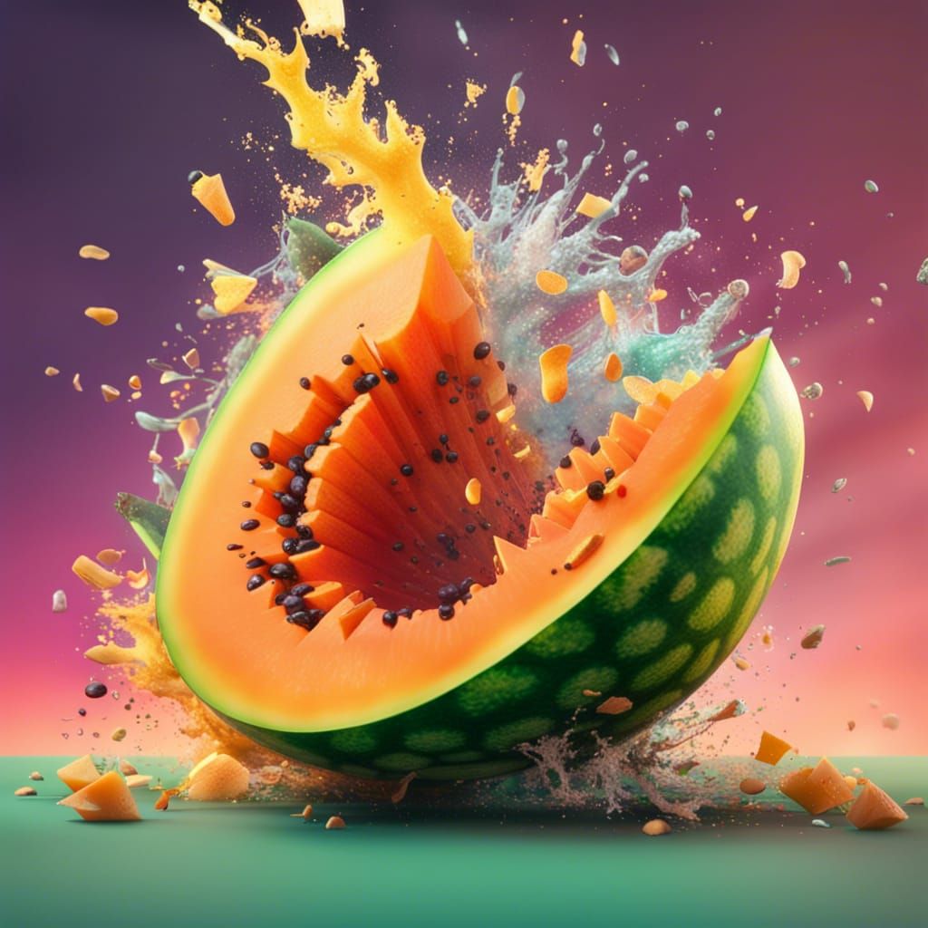 Frozen Explosion of a Smashed Melon in 4K