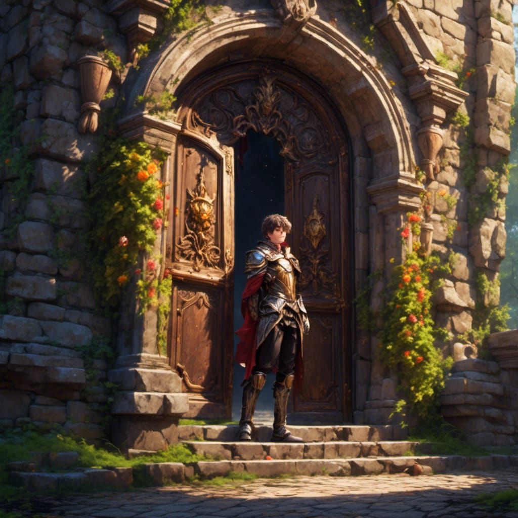 Hyperrealistic Young Prince at Castle Door