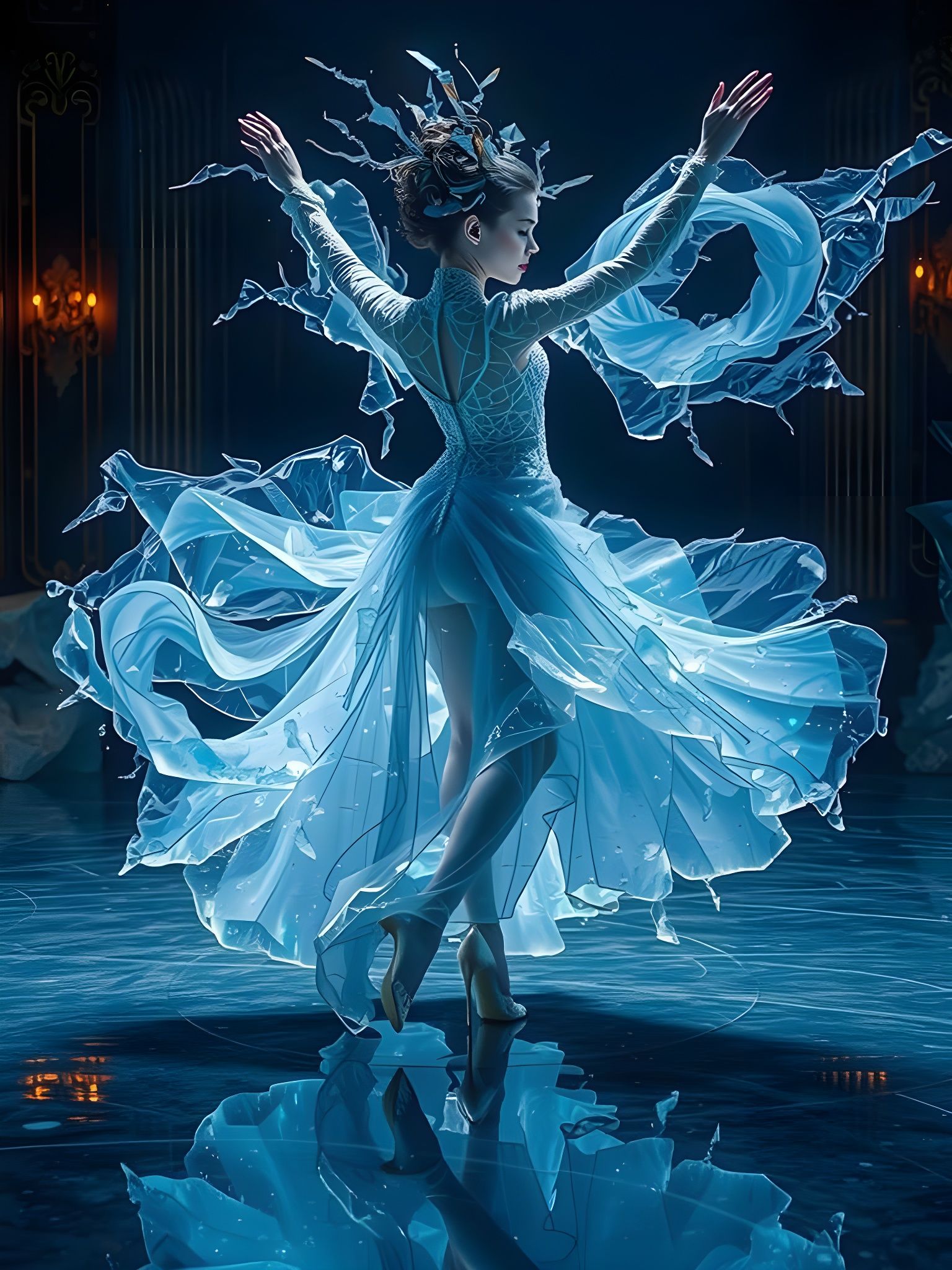 Luminous Ice Dancer in Iridescent Gown