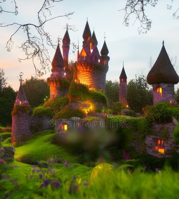 Faery Castle Garden at Twilight in 8k