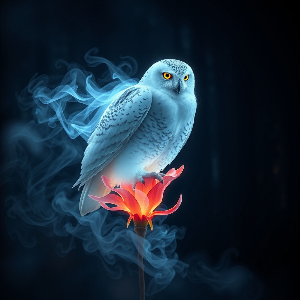 Ethereal Snow Owl in Misty Forest: Digital Matte Painting