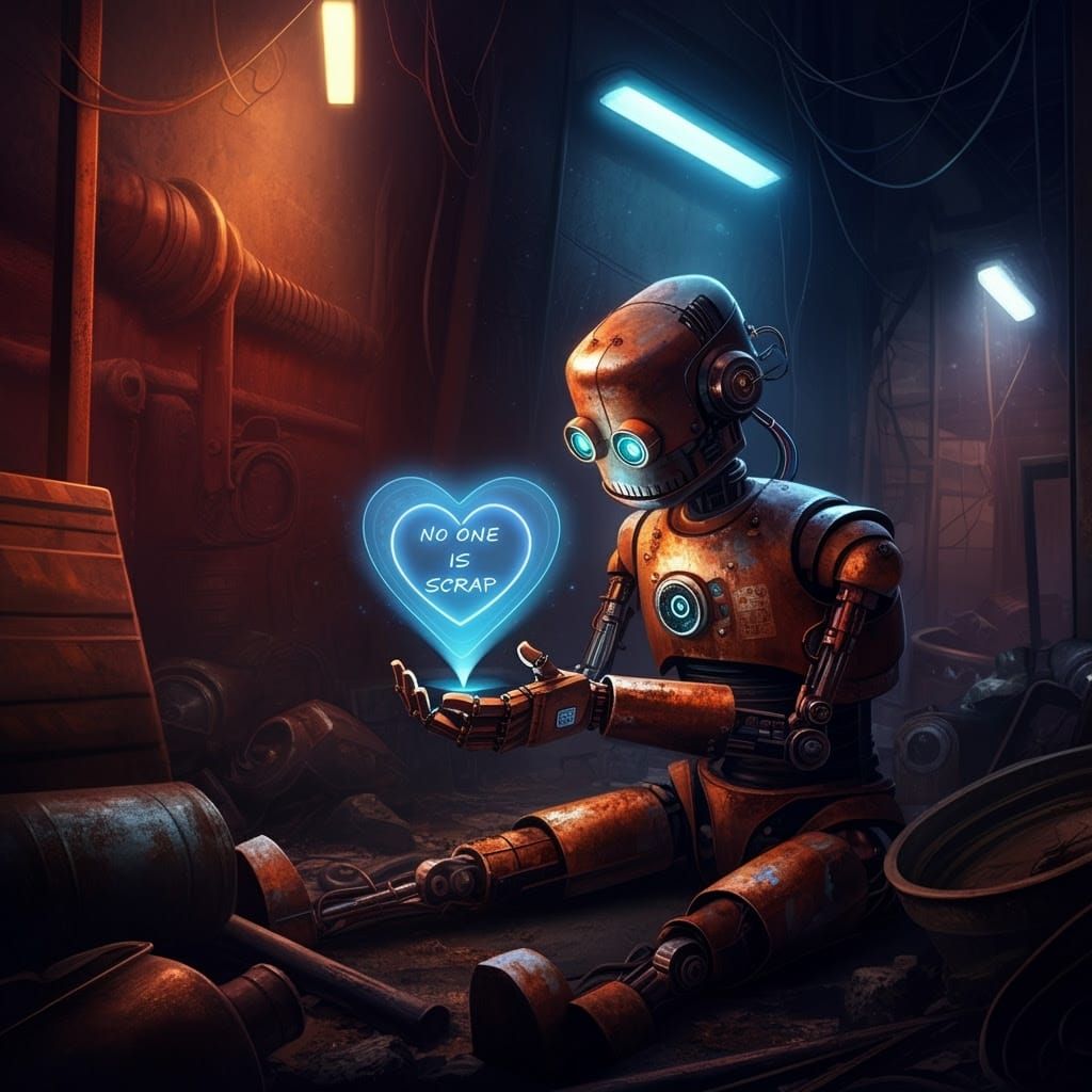 Forgotten Robot Longs for Love in Cyberpunk Junkyard