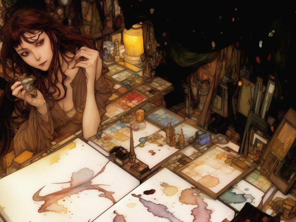 Cluttered Table: Watercolor Comic Art Portrait