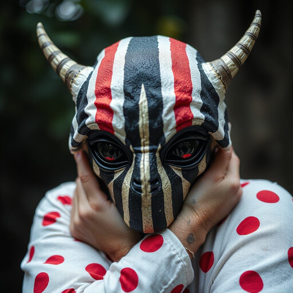 Colorful Striped Mask in Okuda San Miguel Style