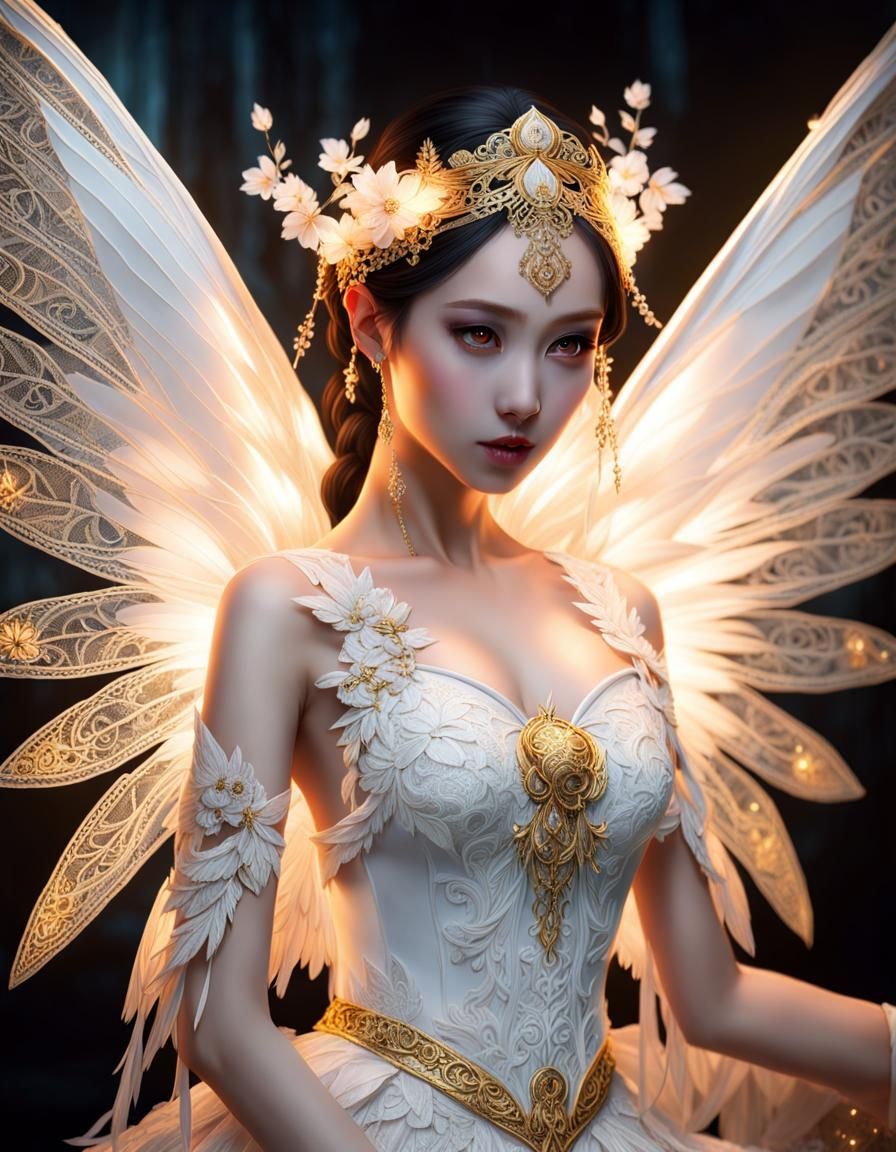 Lace-Adorned Fairy Warrior with Majestic Wings