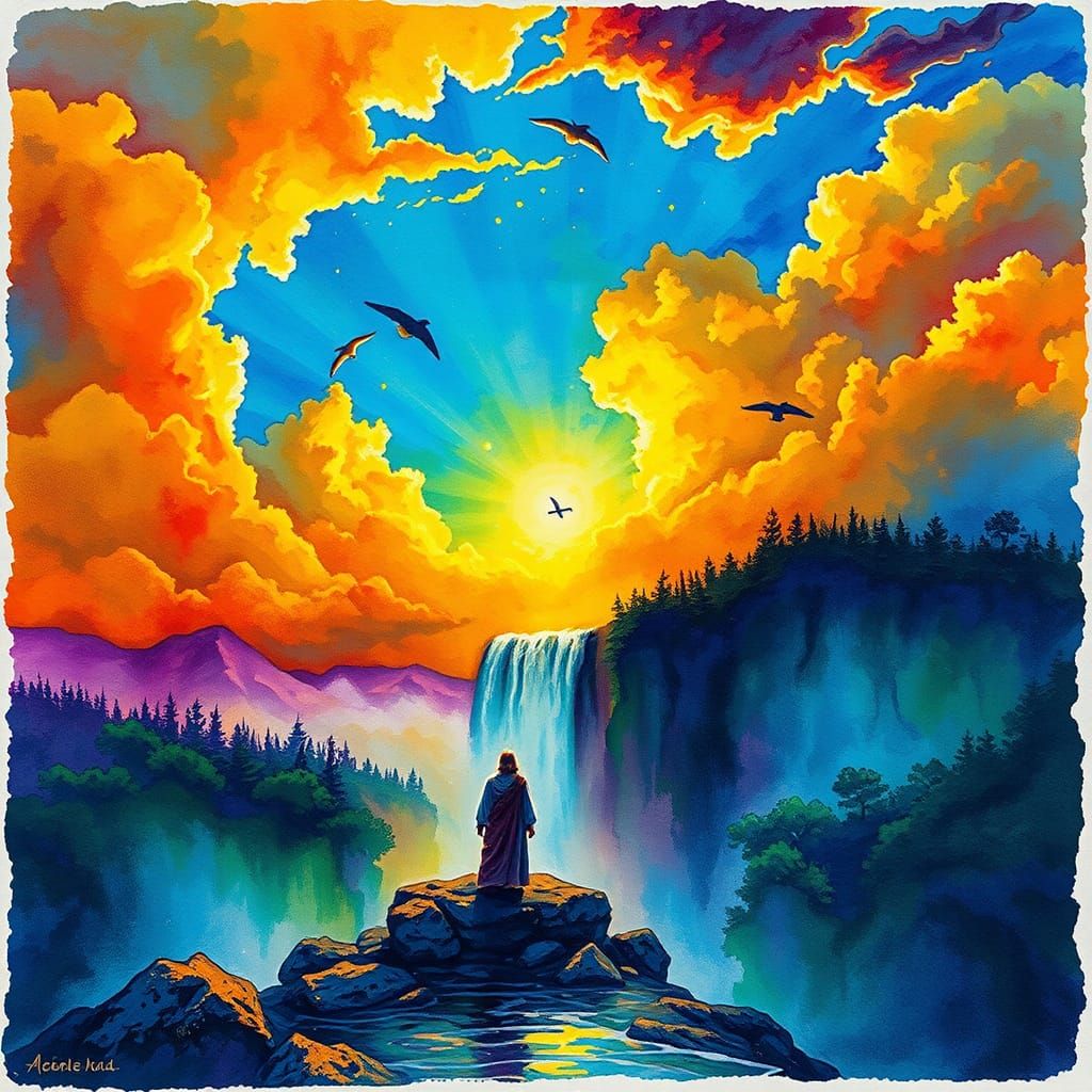 Jesus by Stormy Shore: Abstract Expressionist Batik