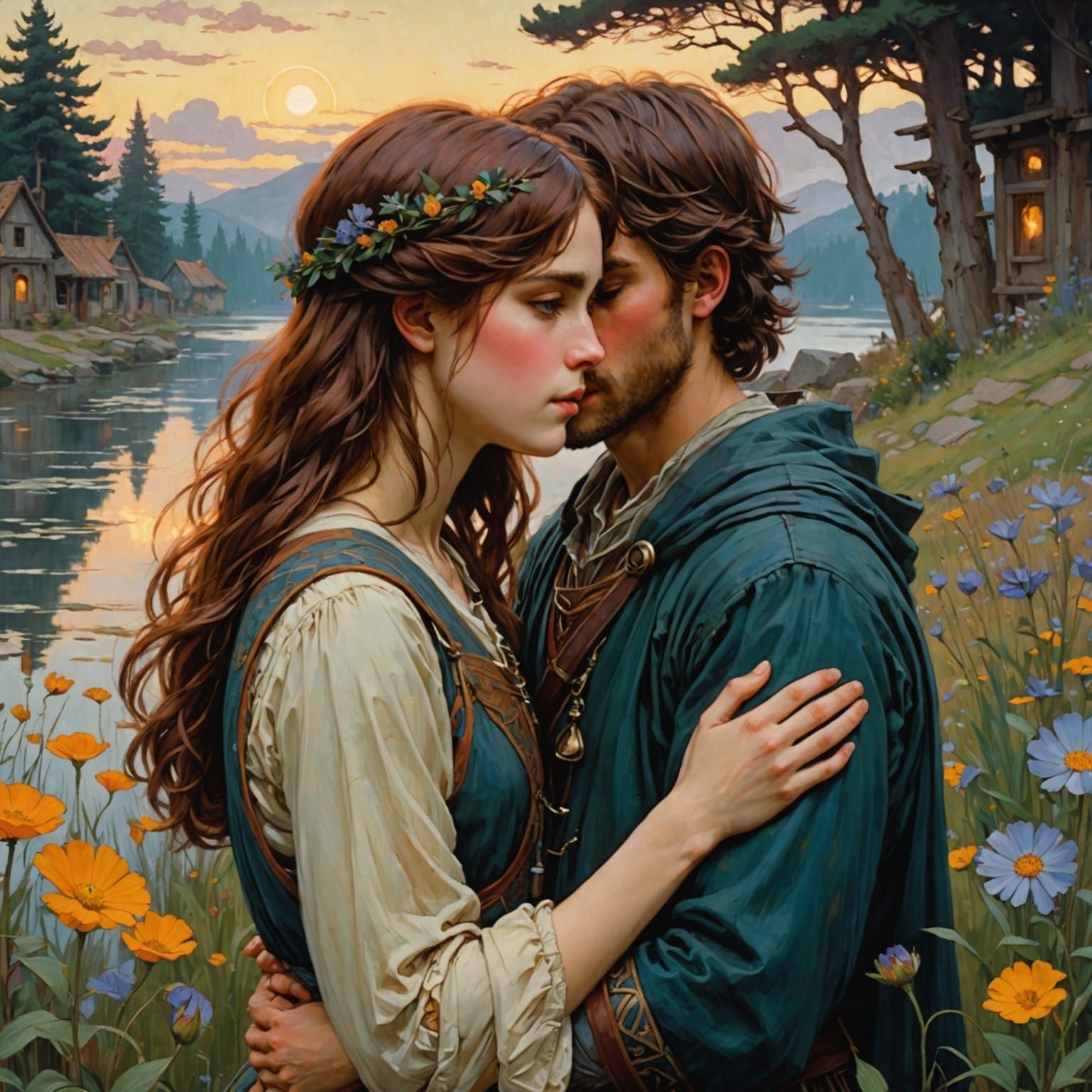 Romantic Moment in Vibrant Anime Style