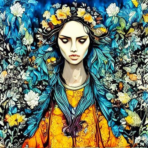 Glitch Art Autumn Park With Mutated Flora and Digital Artifa...