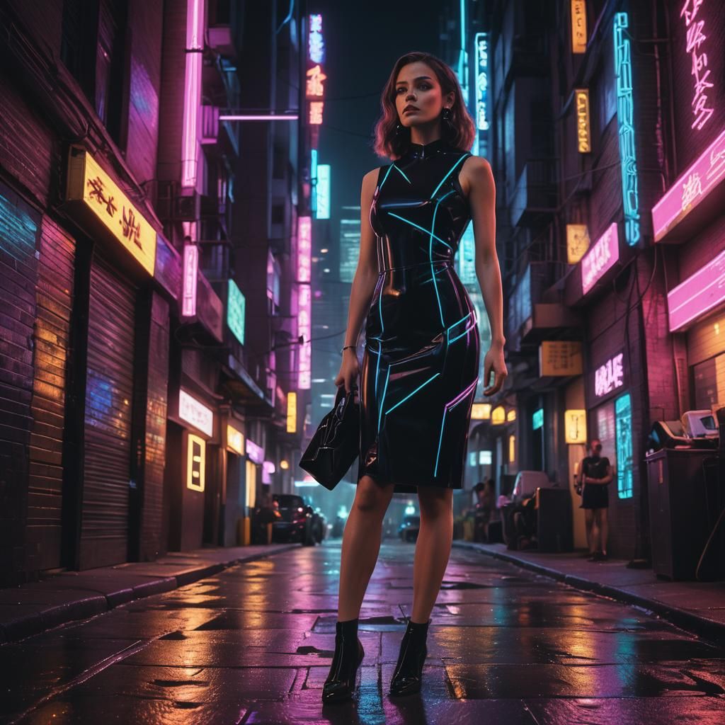 Synthwave Woman in Neon Cityscape