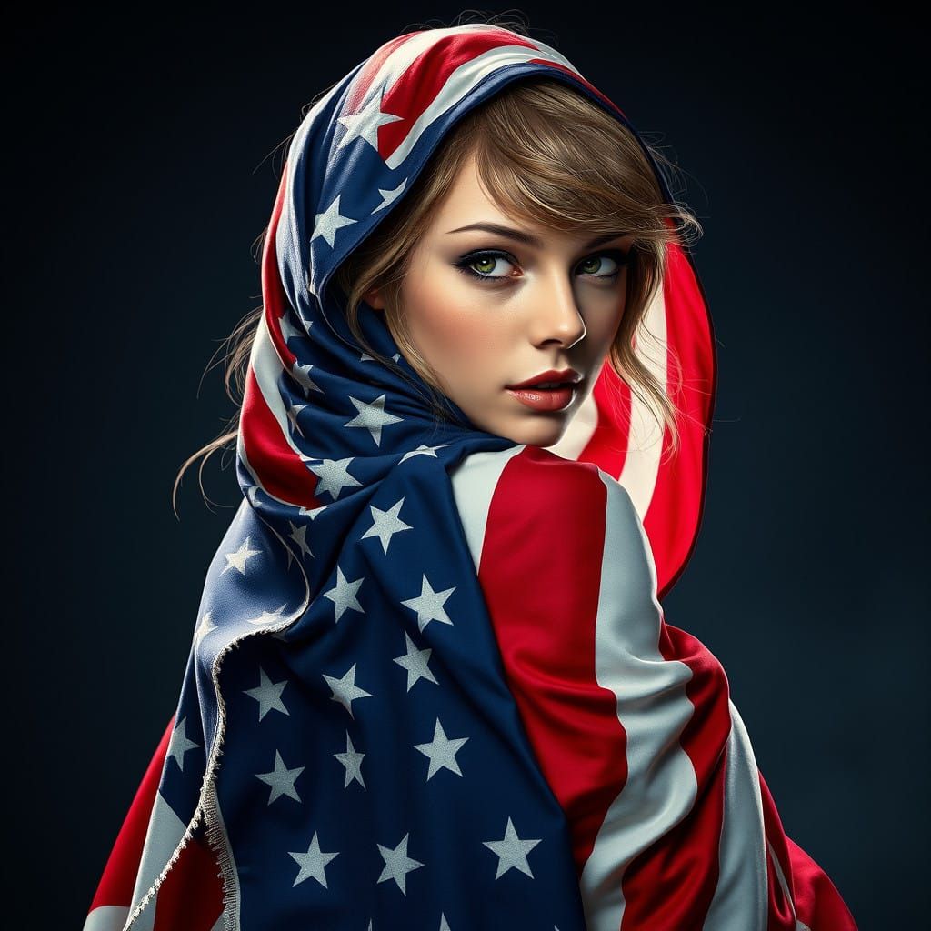 Taylor Swift in Patriotic Hyper-Realism Art Nouveau Portrait