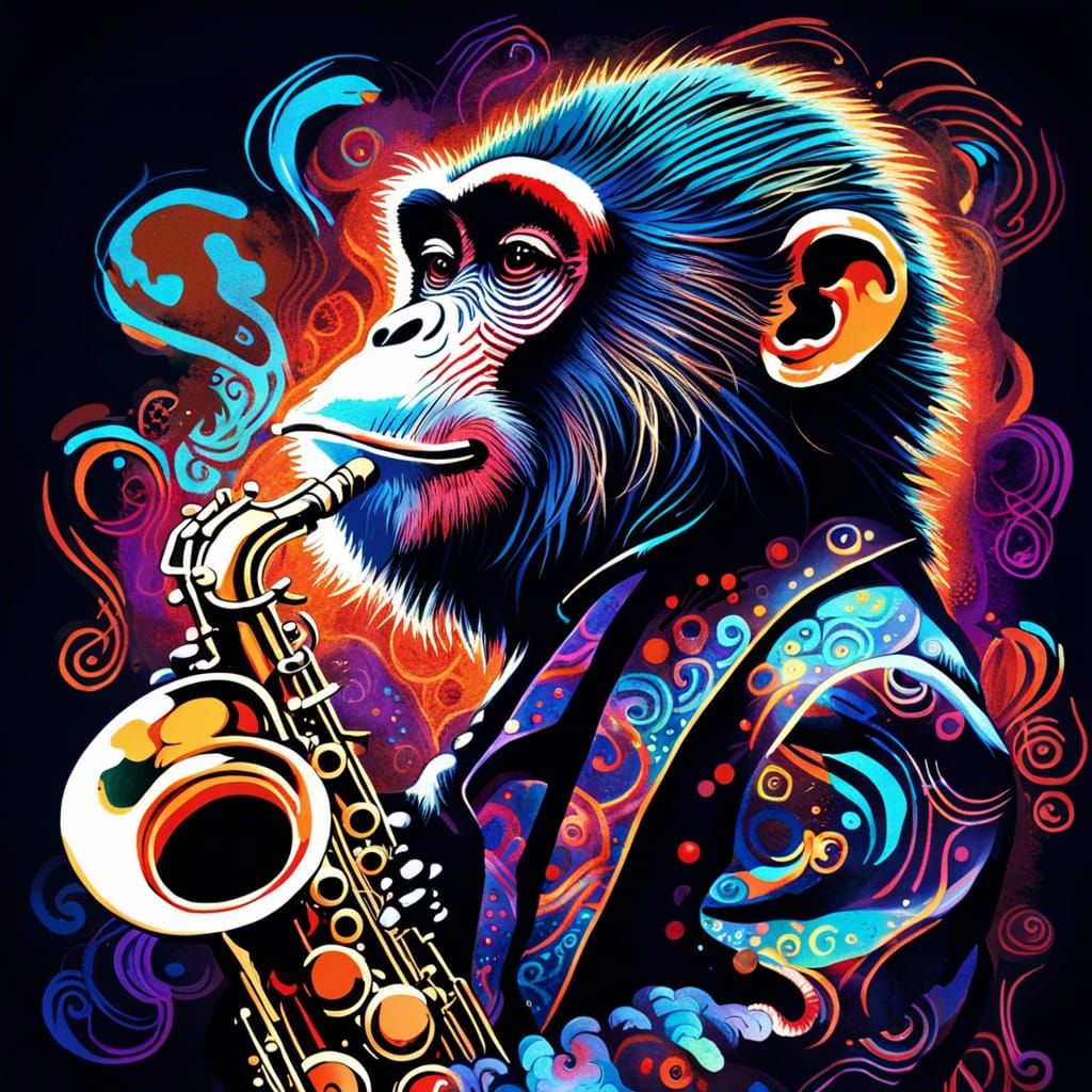 Monkey Saxophonist in Concert: Expressive Illustration