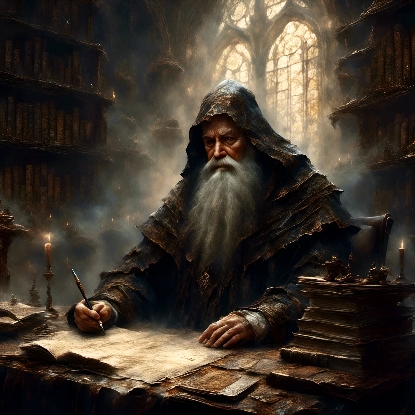 Wizard at Desk: Classical Impressionist Portrait