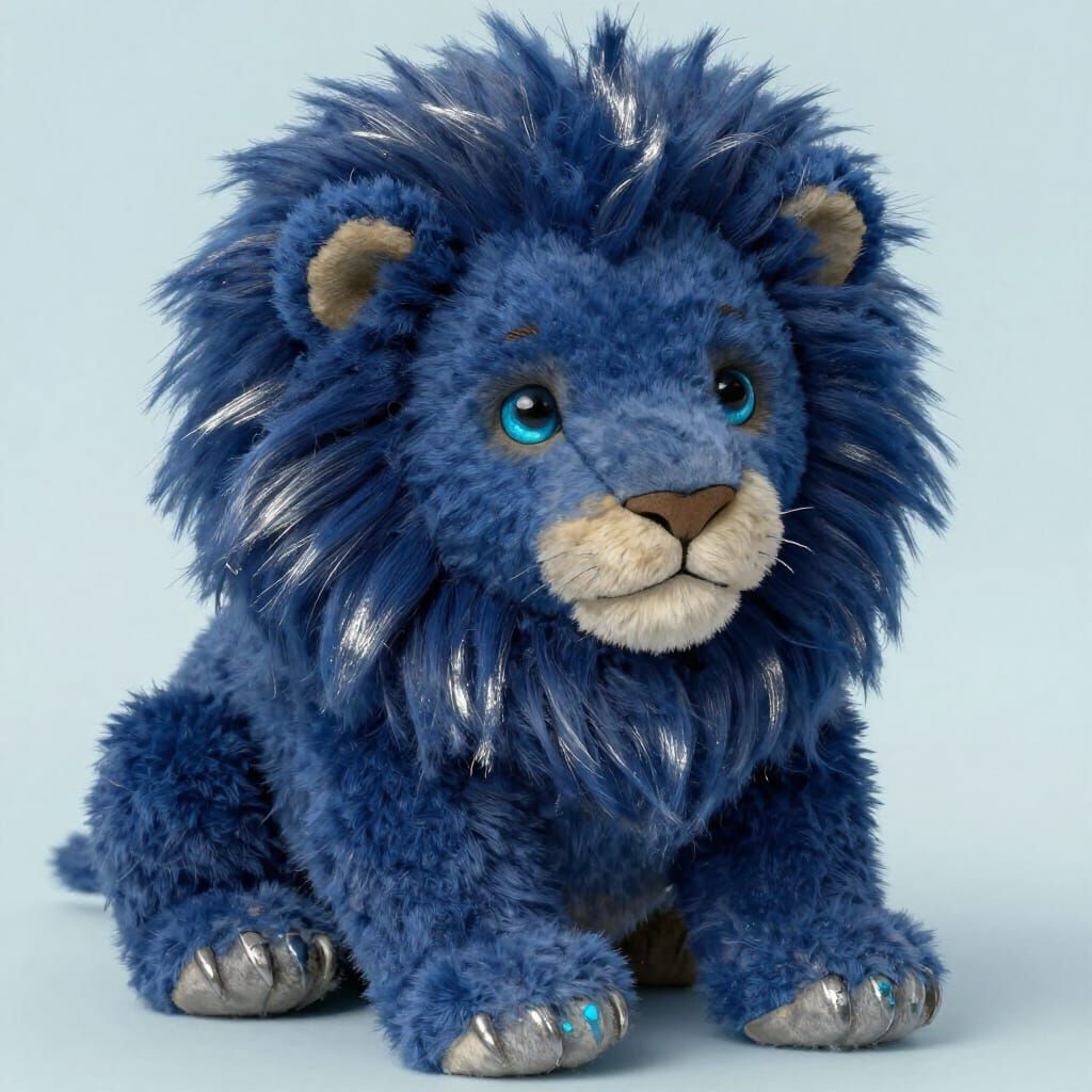 Cute Blue Stuffed Lion Toy with Sapphire Eyes