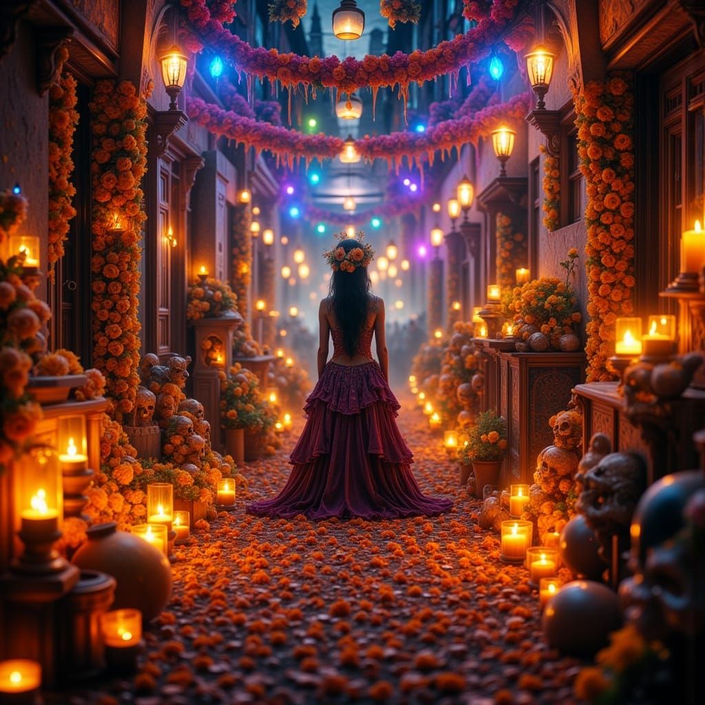 Day of the Dead Celebration in Mexico City at Night