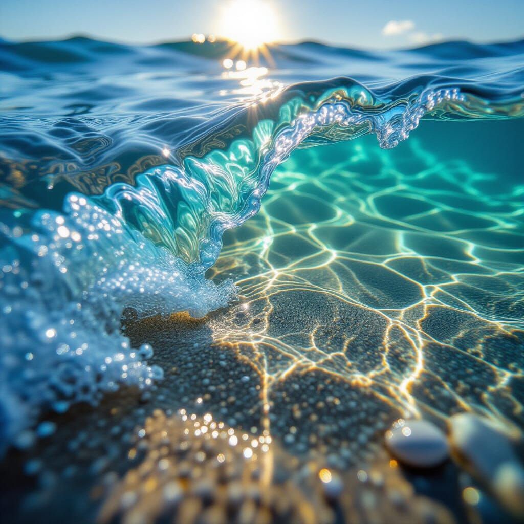 Close-Up Ocean Wave Retracting on Shore