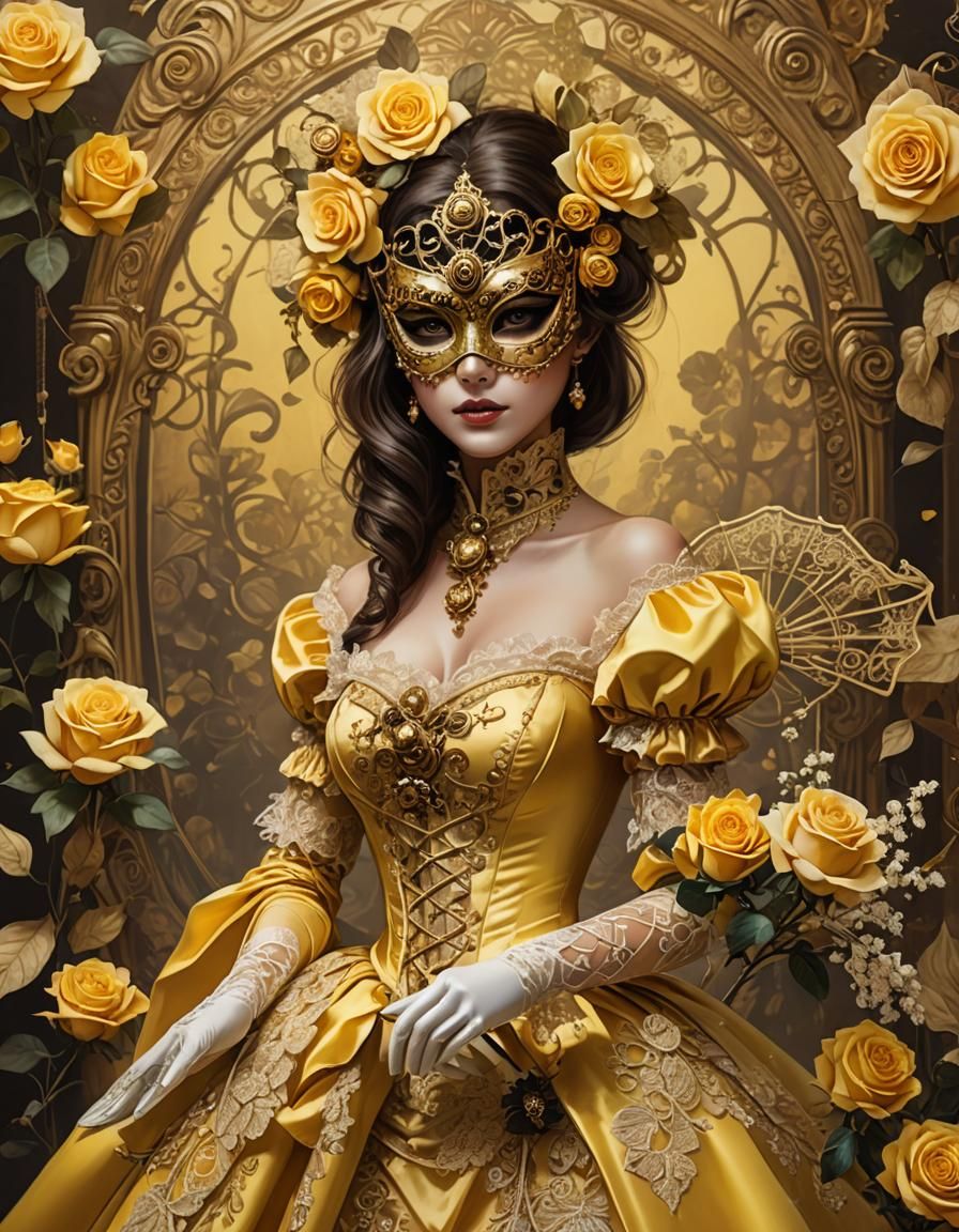 Woman in Masquerade Mask with Steampunk Fauvist Colors