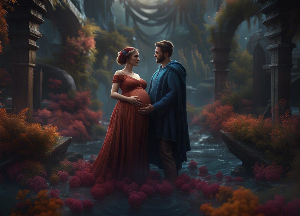 Fantasy Wedding: Pregnant Woman in Detailed Matte Painting