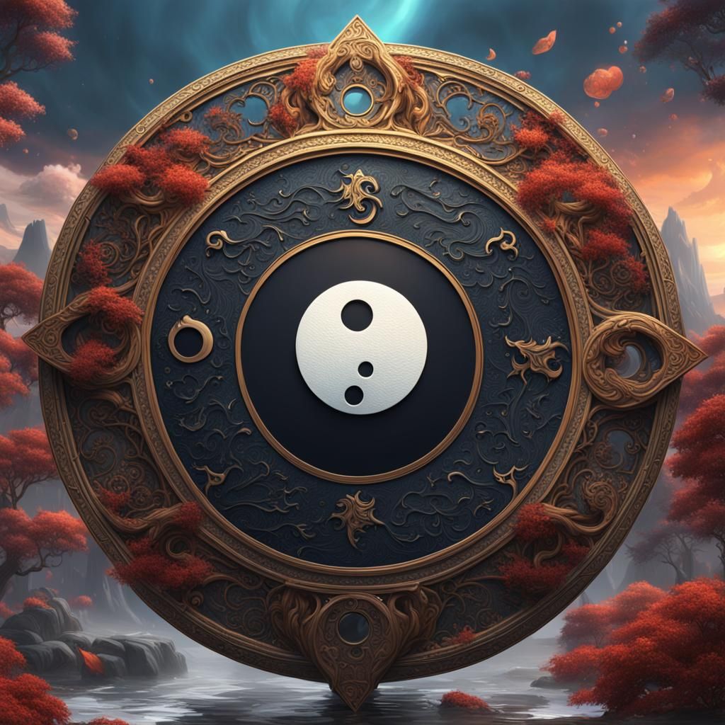 Yin and Yang in Detailed Matte Painting Style