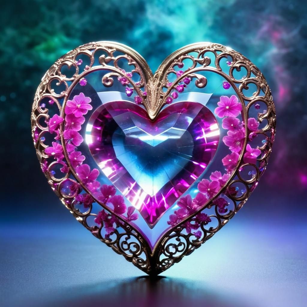 Crystallized Magenta Heart with Nebula Background