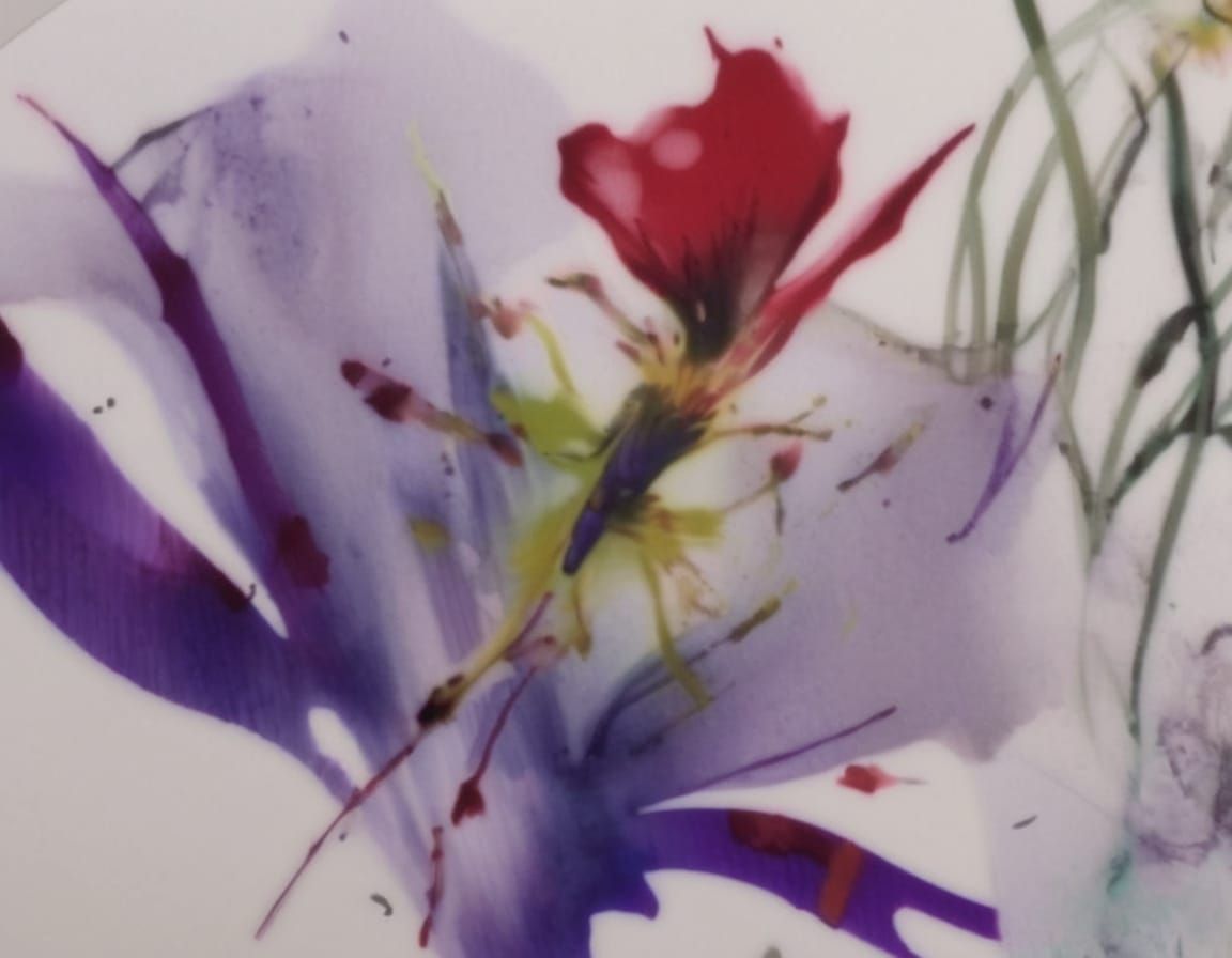 Ink Wash Painting of a Blue Iris Flower