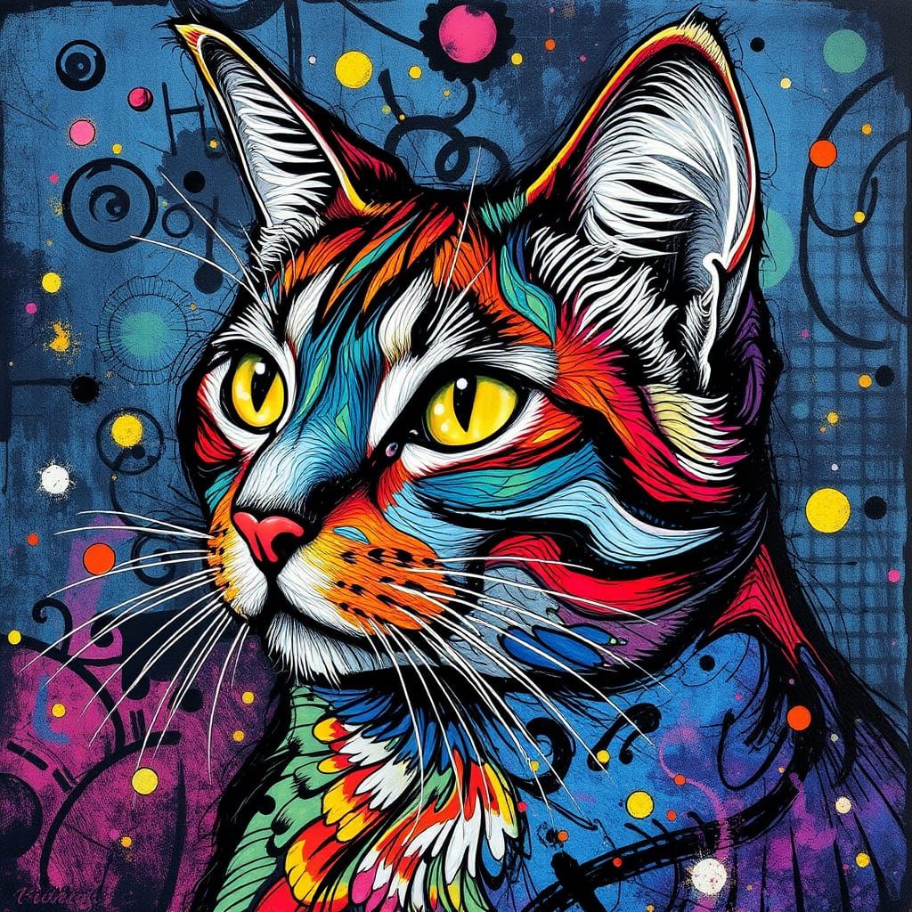 Ethereal Surrealist Cat in Cel-Shaded Hologram Style