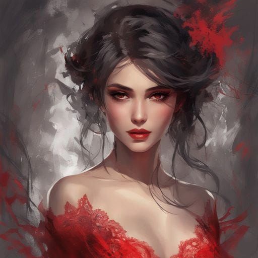 Beautiful Dark-Haired Girl in Red Lingerie