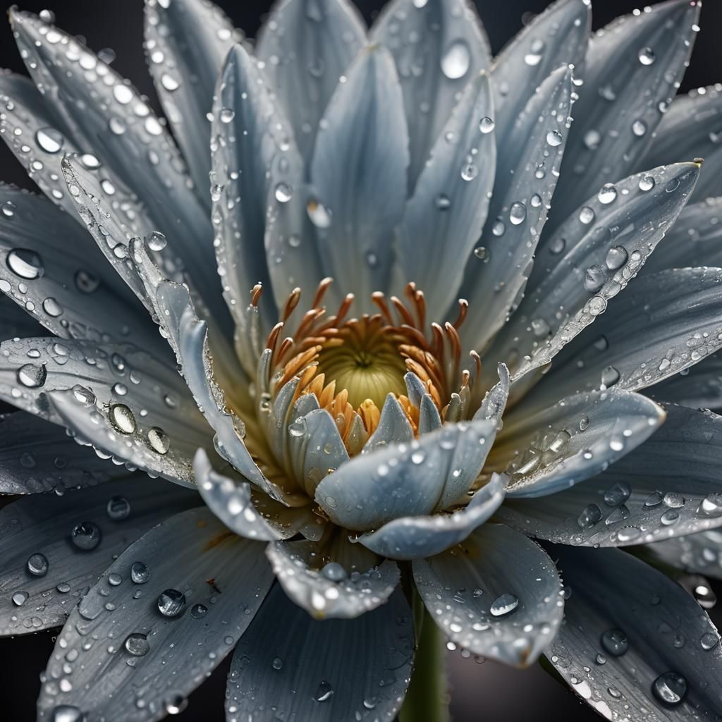 Dew-Kissed Flower on Industrial Backdrop: Photorealistic Mac...