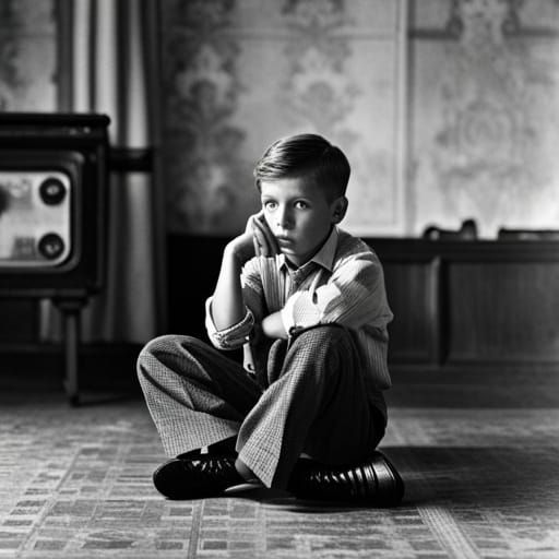 1950s Cowboy Kid Watching TV, Rockwell Style