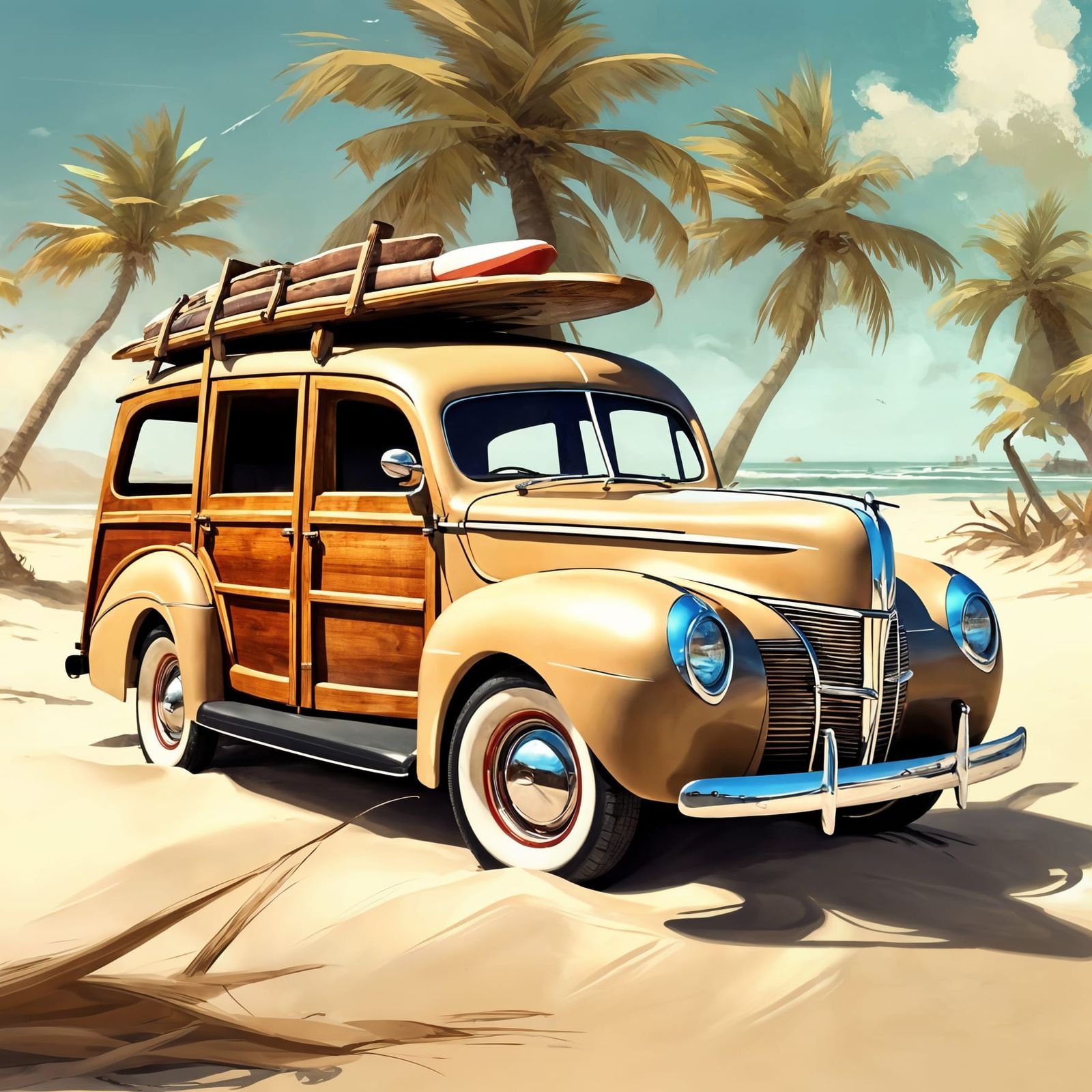 'Dream Vacation' with our 1940 Ford DeLuxe Woodie Wagon ~ On the Beach