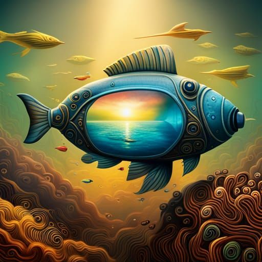 Futuristic Submarine Amidst Coral Reef