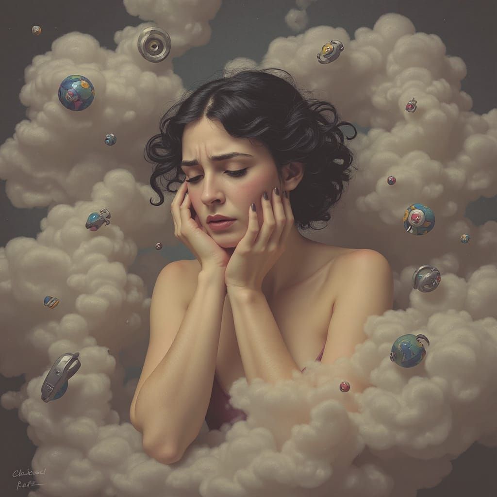 Dreamlike Abstract Portrait of a Frowning Woman