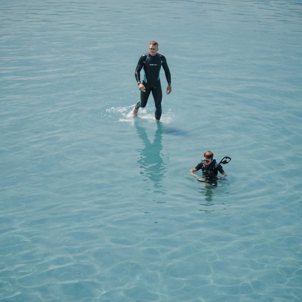 Man with Diving Gear in Crystal Blue Water
