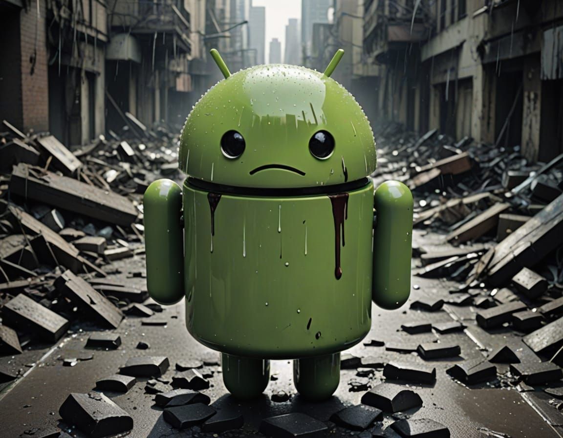 Emotional Android Weeping in Apocalypse
