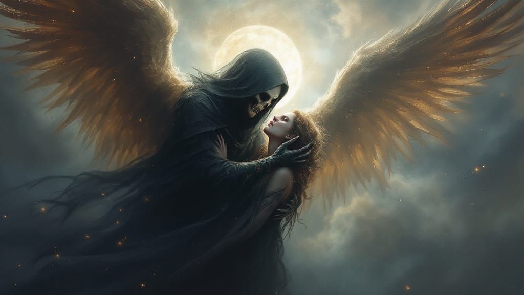 Ethereal Angel of Death Weeps for Fallen Soul