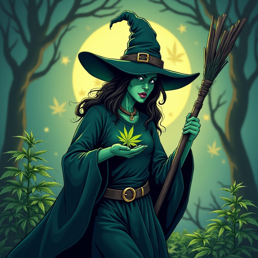 Anime Witch with Marijuana in Cel-Shaded Style