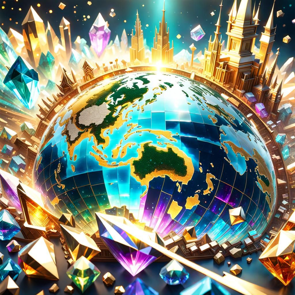 Crystal World Map in 3D Art Style